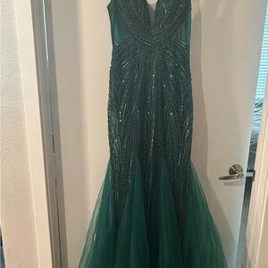 Elegant Green Beaded Gown